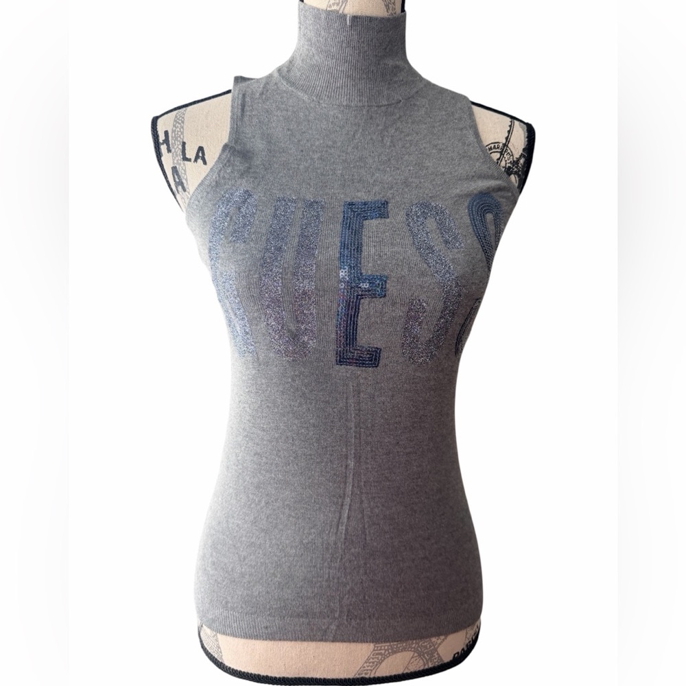 Y2K Vintage GUESS Grey Turtle Neck Sleeveless Top Size XS/Small Women’s